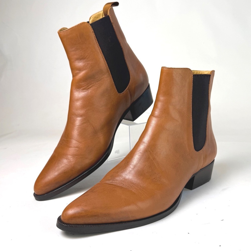 Jack Erwin Tan Leather Chelsea Boots Pointed Toe Made in Portugal Mens 8.5